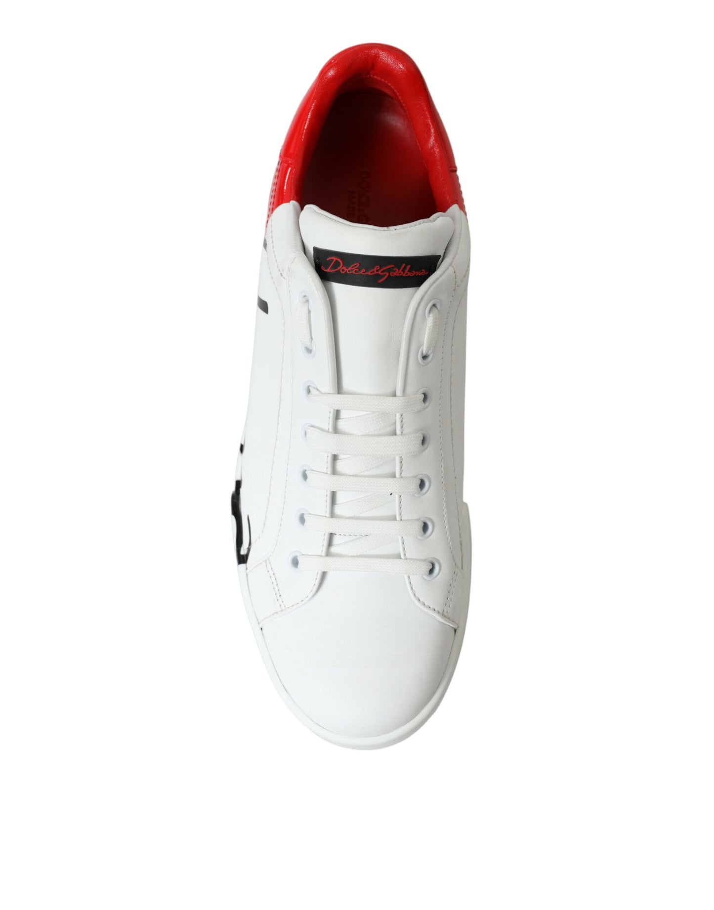 Dolce & Gabbana White Red Leather Low Top Sneakers Shoes