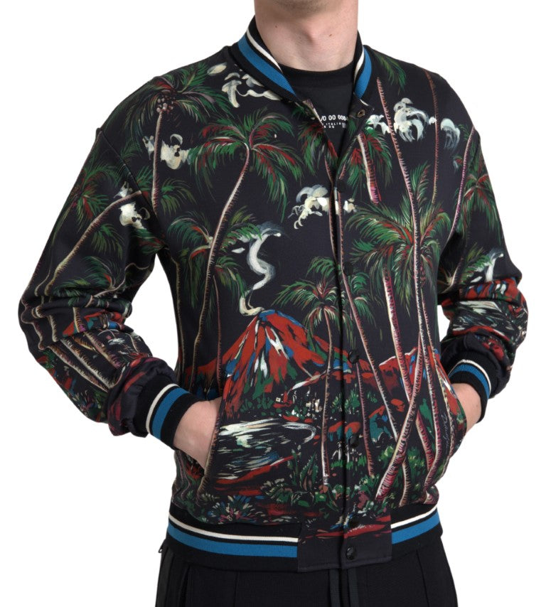 Dolce & Gabbana Black Palm Tree Cotton Full Zip Sweatshirt