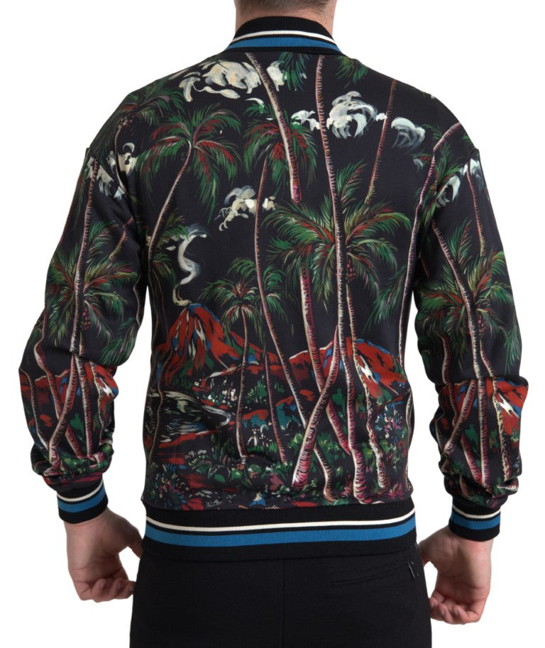 Dolce & Gabbana Black Palm Tree Cotton Full Zip Sweatshirt