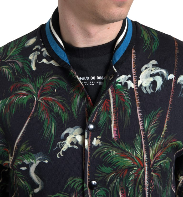 Dolce & Gabbana Black Palm Tree Cotton Full Zip Sweatshirt