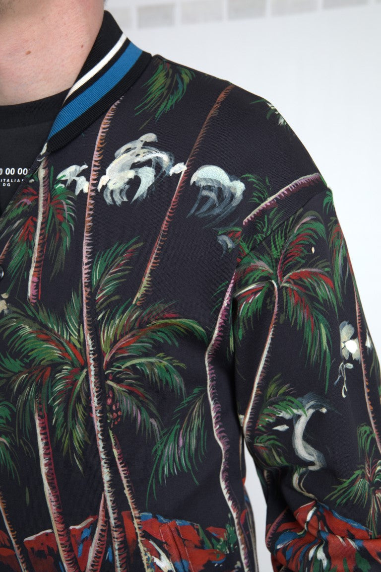 Dolce & Gabbana Black Palm Tree Cotton Full Zip Sweatshirt