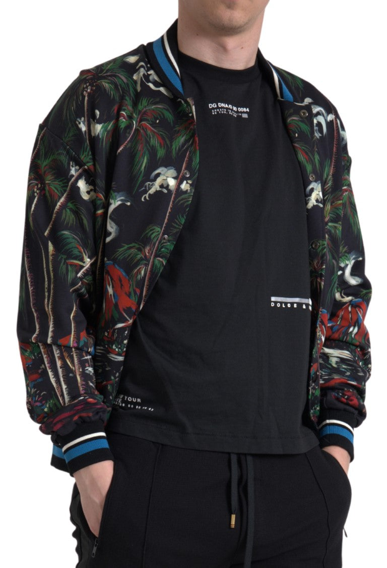 Dolce & Gabbana Black Palm Tree Cotton Full Zip Sweatshirt