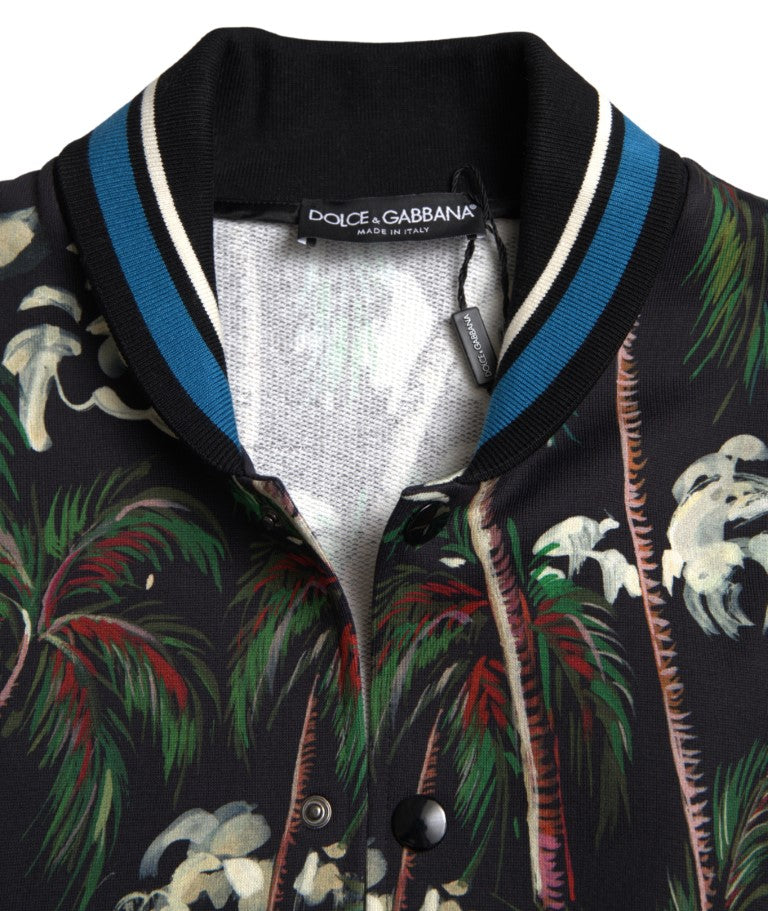 Dolce & Gabbana Black Palm Tree Cotton Full Zip Sweatshirt