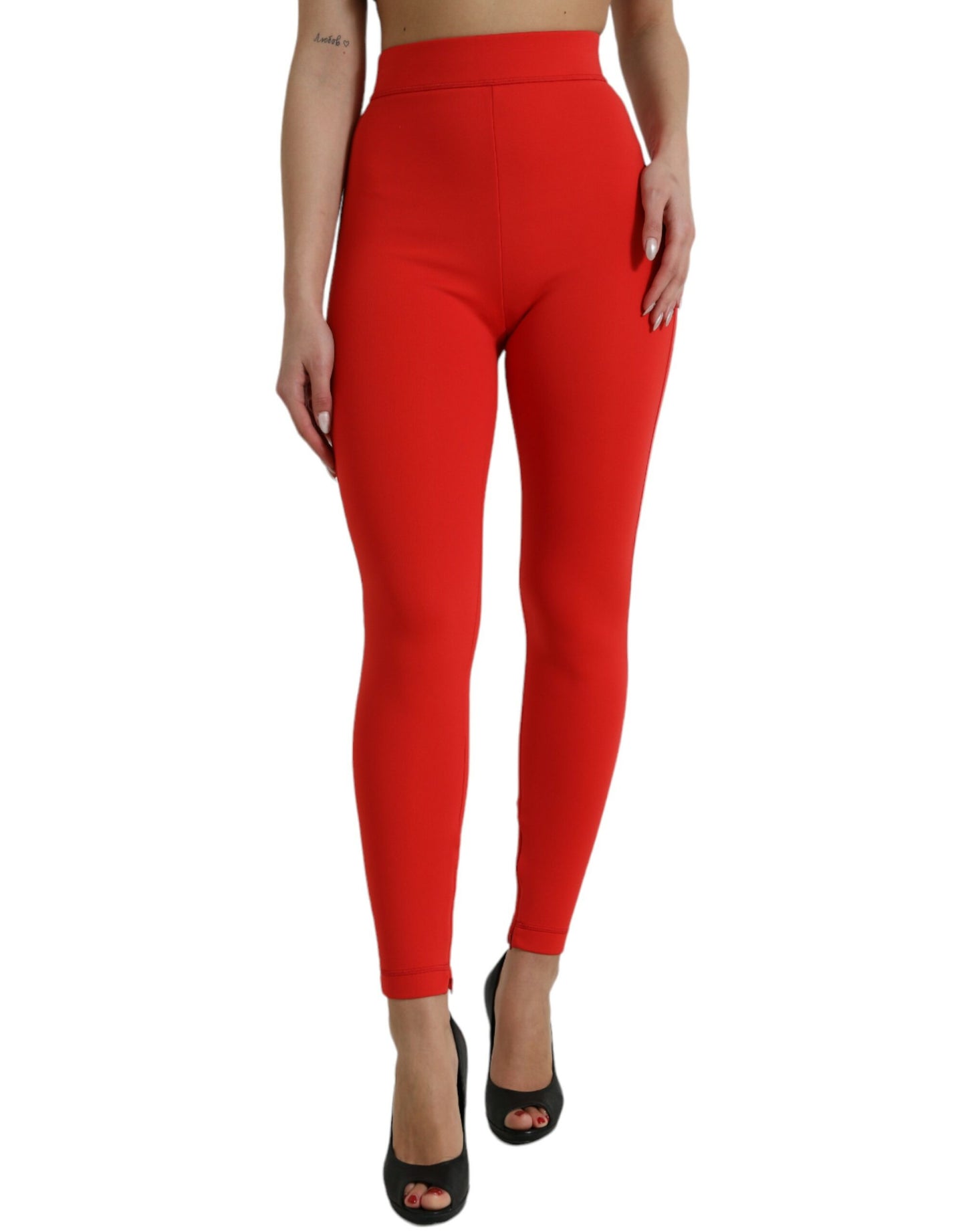 Dolce & Gabbana Red Nylon Stretch Slim Leggings Pants