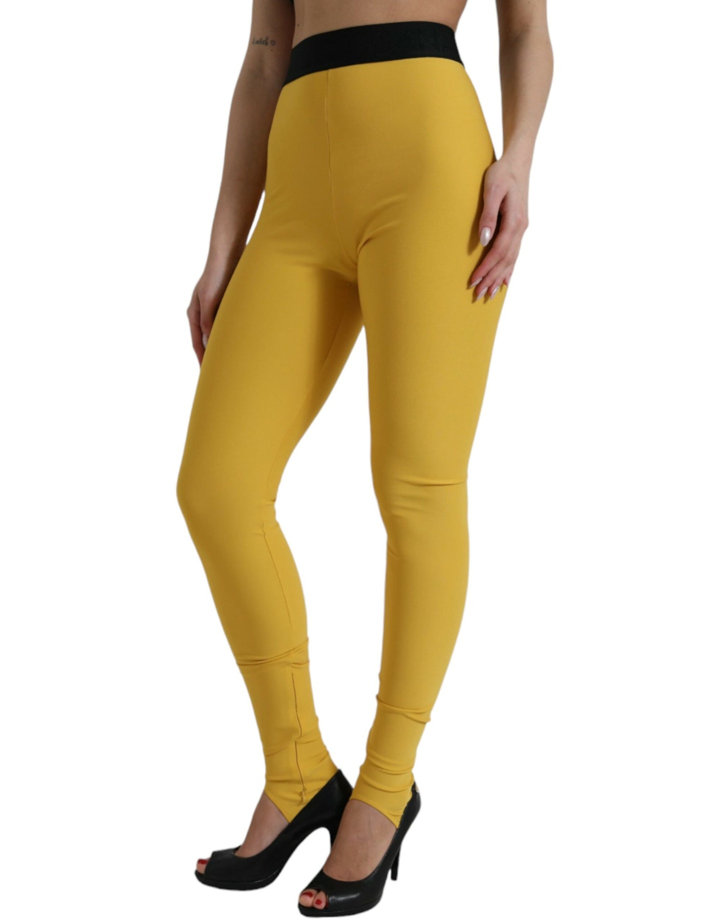 Dolce & Gabbana Yellow Nylon Stretch Leggings Pants