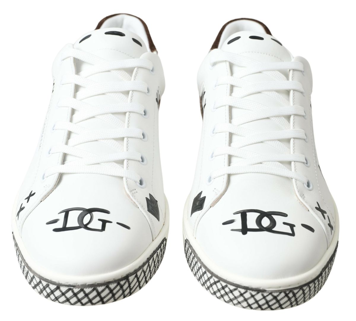 Dolce & Gabbana White Leather Brown LOVE Casual Sneakers