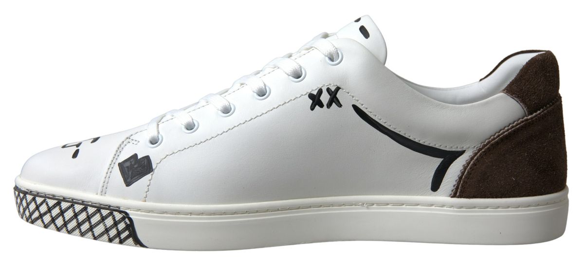 Dolce & Gabbana White Leather Brown LOVE Casual Sneakers