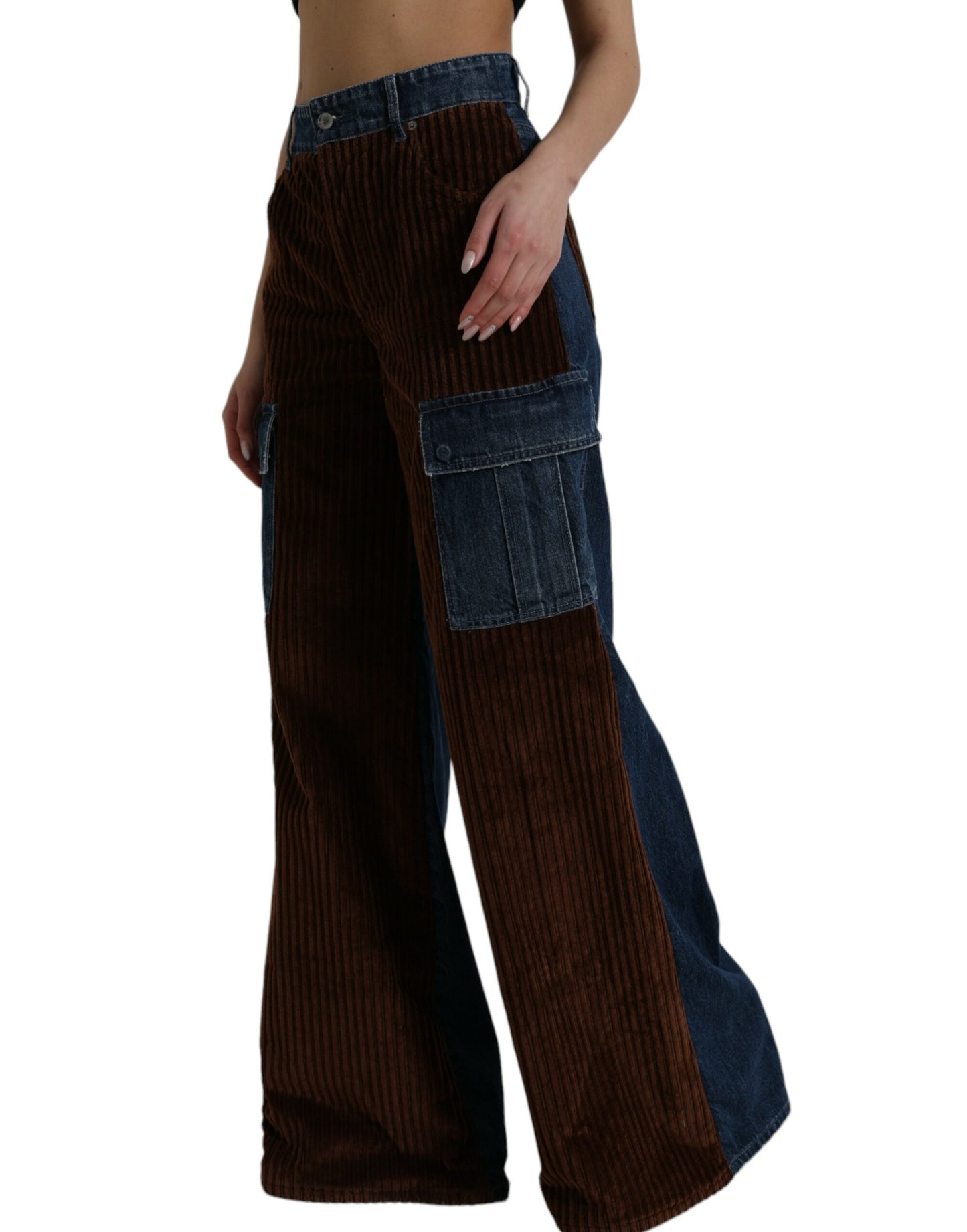 Dolce & Gabbana Brown Corduroy Cargo Denim Wide Leg Jeans