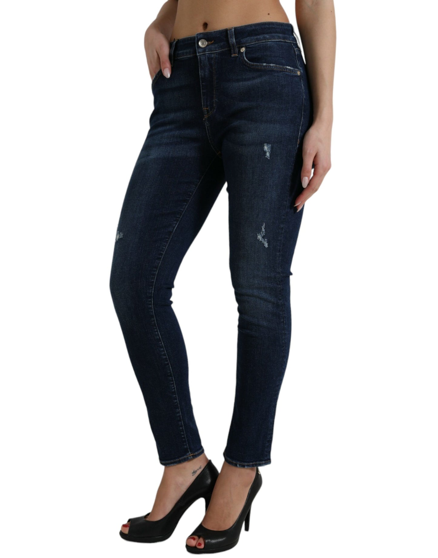 Dolce & Gabbana Dark Blue Cotton Stretch Denim Skinny Jeans