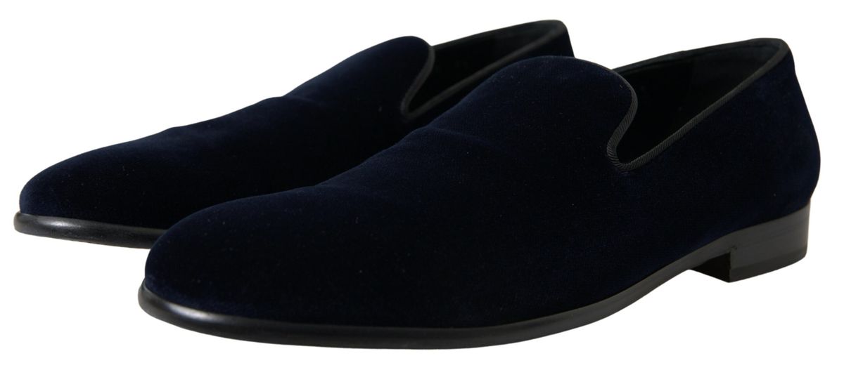 Dolce & Gabbana Blue Velvet Loafers Formal Shoes