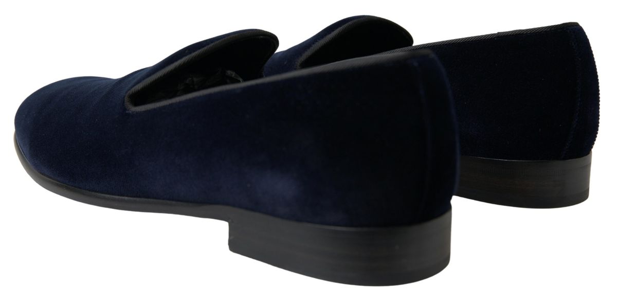 Dolce & Gabbana Blue Velvet Loafers Formal Shoes