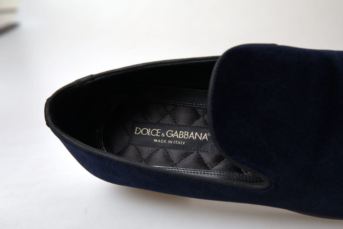 Dolce & Gabbana Blue Velvet Loafers Formal Shoes