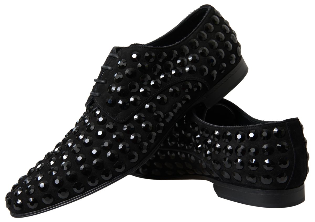 Dolce & Gabbana Black Suede Leather Crystal Shoes