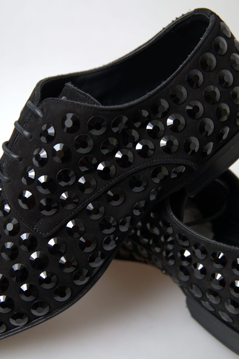 Dolce & Gabbana Black Suede Leather Crystal Shoes