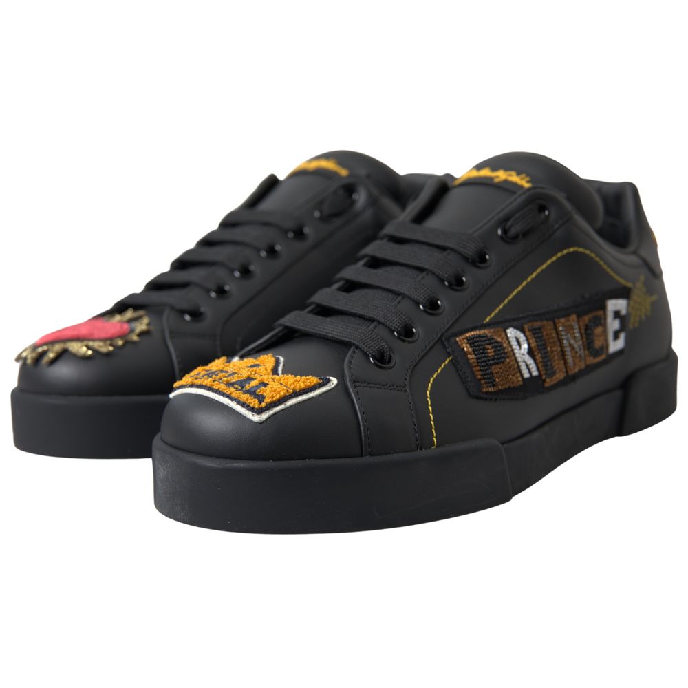 Dolce & Gabbana Black Leather Portofino Prince Sneakers