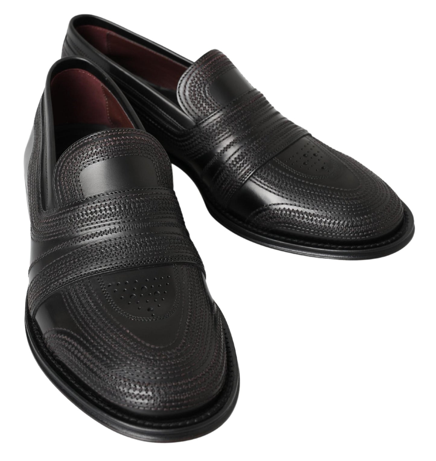 Dolce & Gabbana Black Leather Slipper Loafers Stitched Shoes