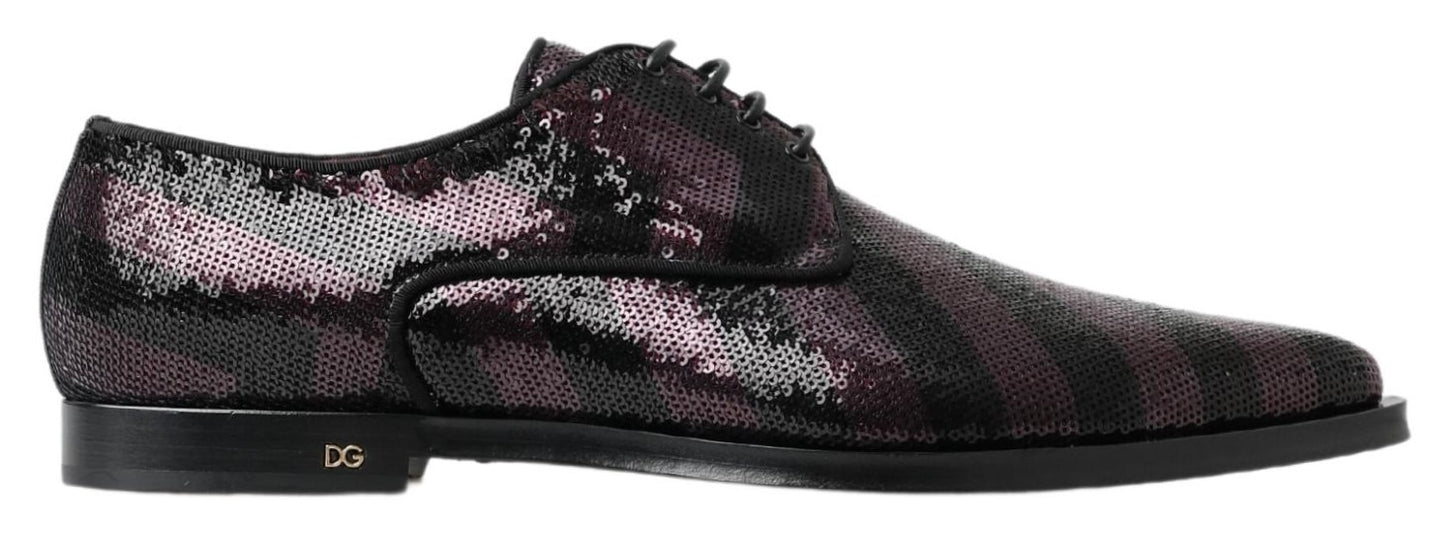 Dolce & Gabbana Black Bordeaux Sequin Chevron Men Derby Shoes