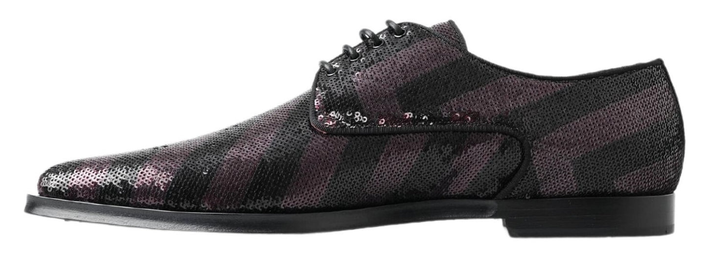 Dolce & Gabbana Black Bordeaux Sequin Chevron Men Derby Shoes