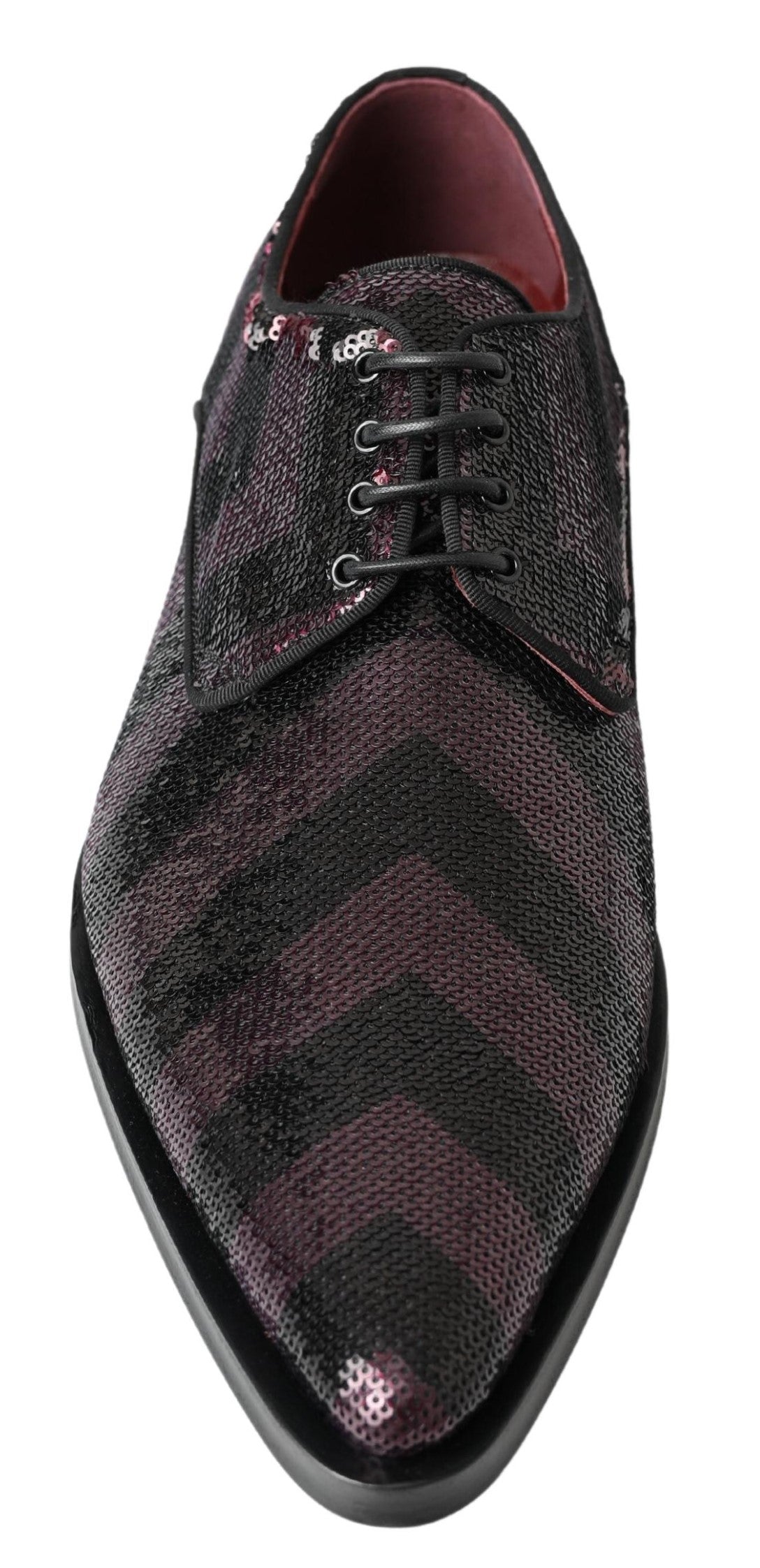 Dolce & Gabbana Black Bordeaux Sequin Chevron Men Derby Shoes