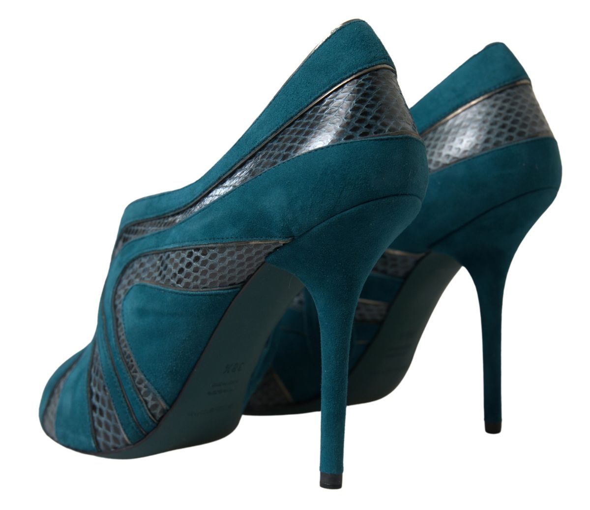 Dolce & Gabbana Blue Teal Snakeskin Peep Toe Ankle Booties Shoes