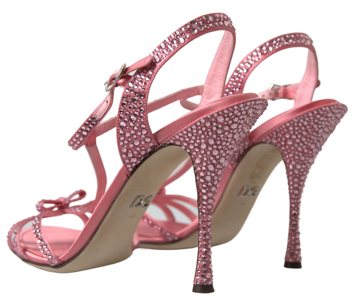 Dolce & Gabbana Pink Crystal Ankle Strap Shoes Sandals