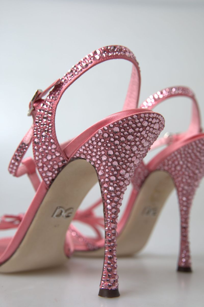 Dolce & Gabbana Pink Crystal Ankle Strap Shoes Sandals