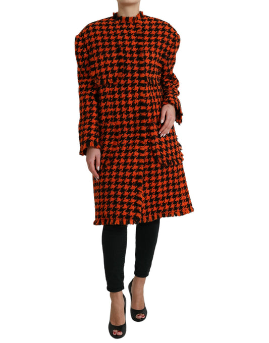 Dolce & Gabbana Orange Houndstooth Long Sleeve Coat Jacket