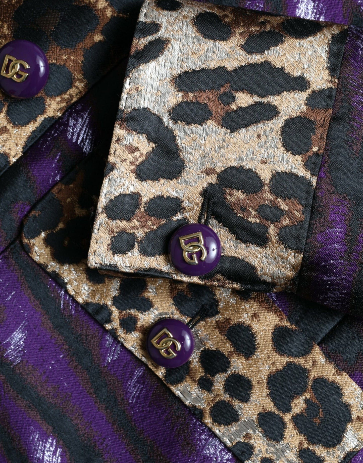 Dolce & Gabbana Purple Lamé Jacquard Tiger Print Coat Jacket