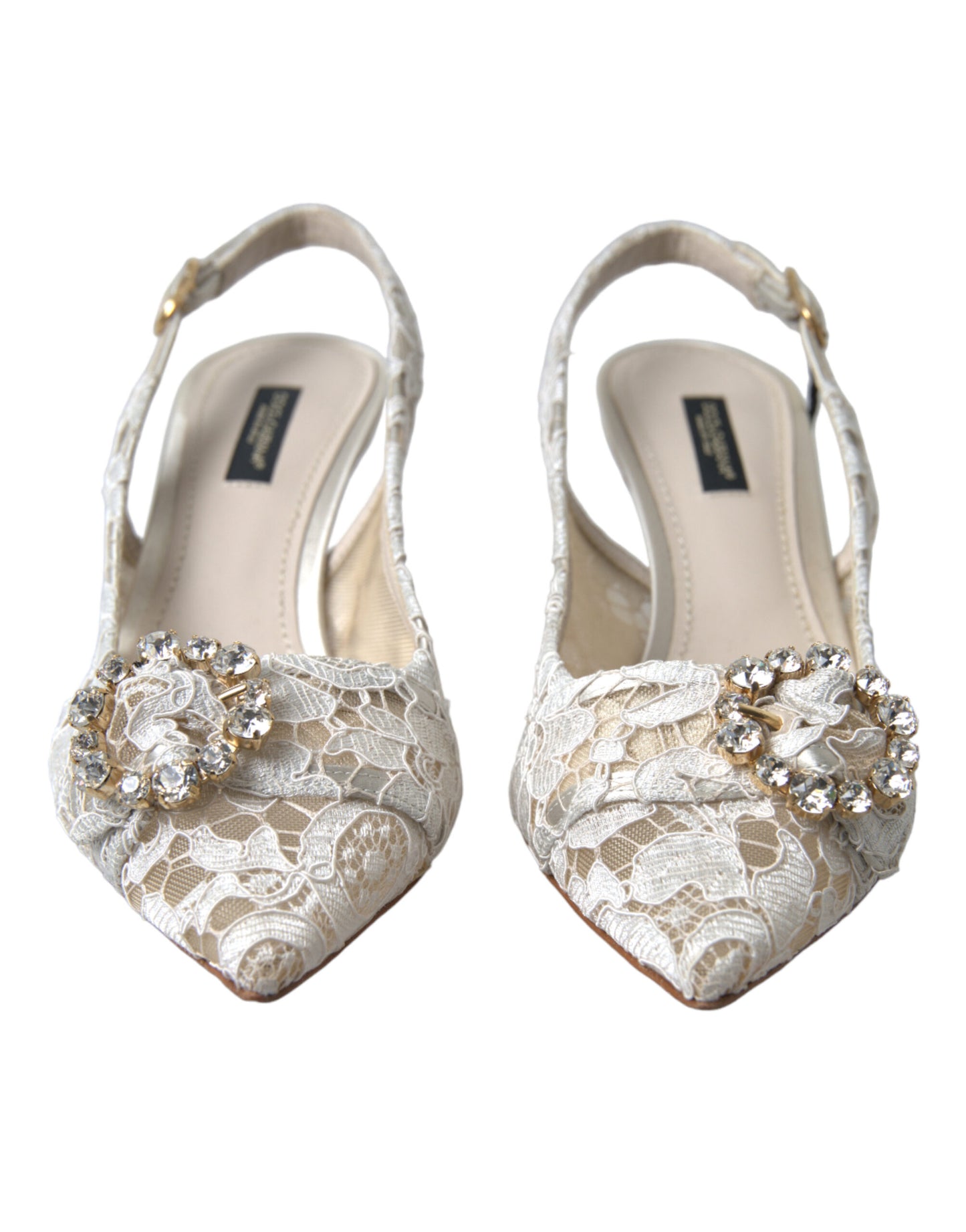 Dolce & Gabbana White Taormina Lace Crystal Slingback Shoes