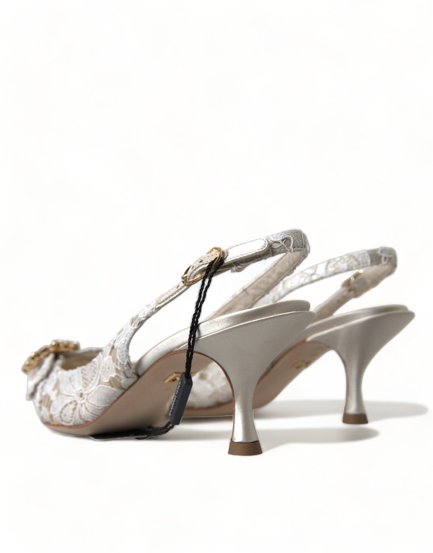 Dolce & Gabbana White Taormina Lace Crystal Slingback Shoes