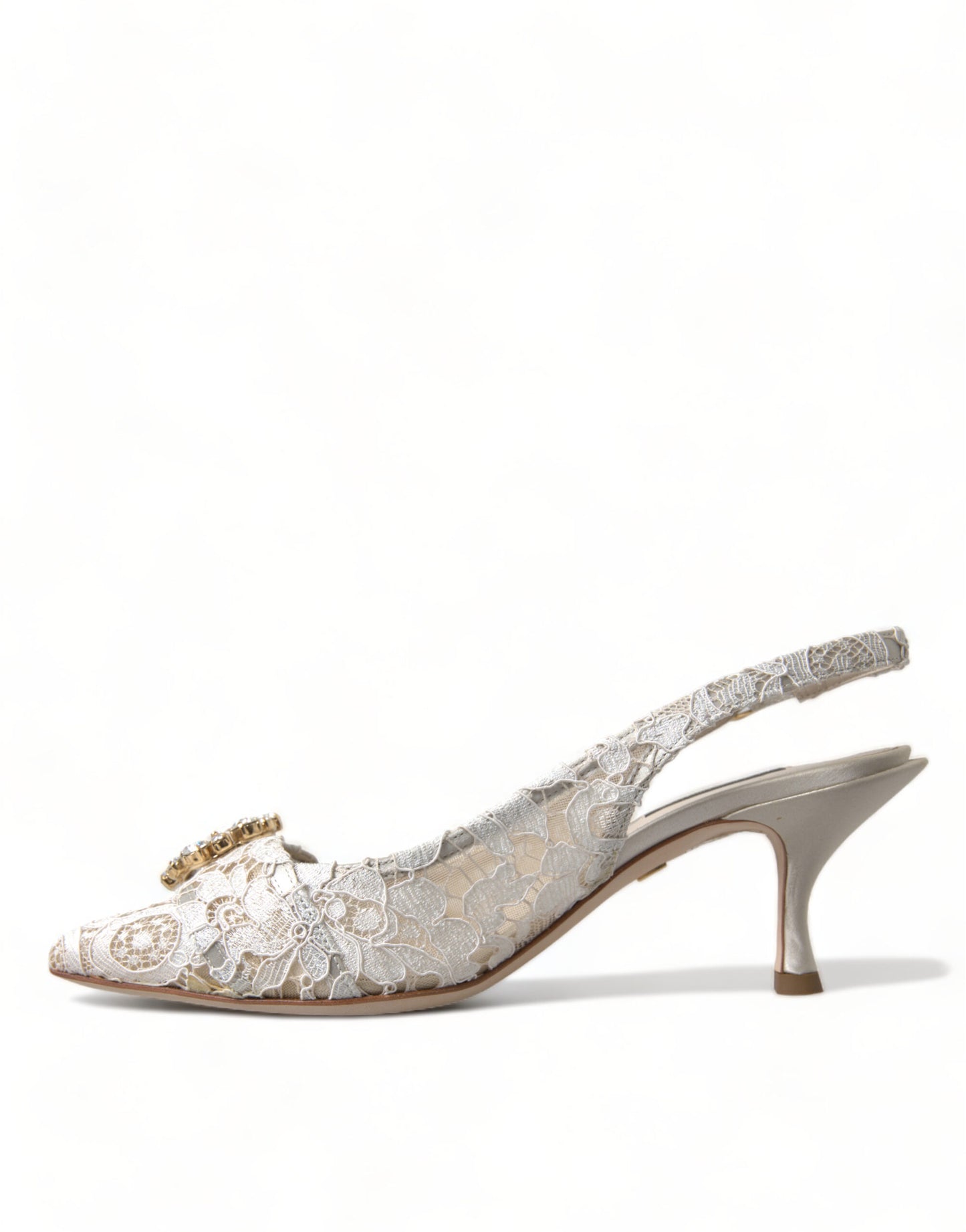 Dolce & Gabbana White Taormina Lace Crystal Slingback Shoes