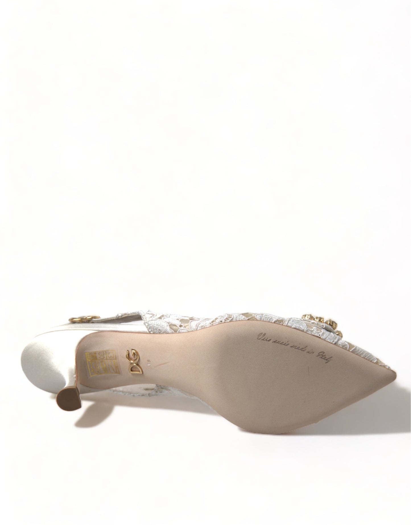 Dolce & Gabbana White Taormina Lace Crystal Slingback Shoes