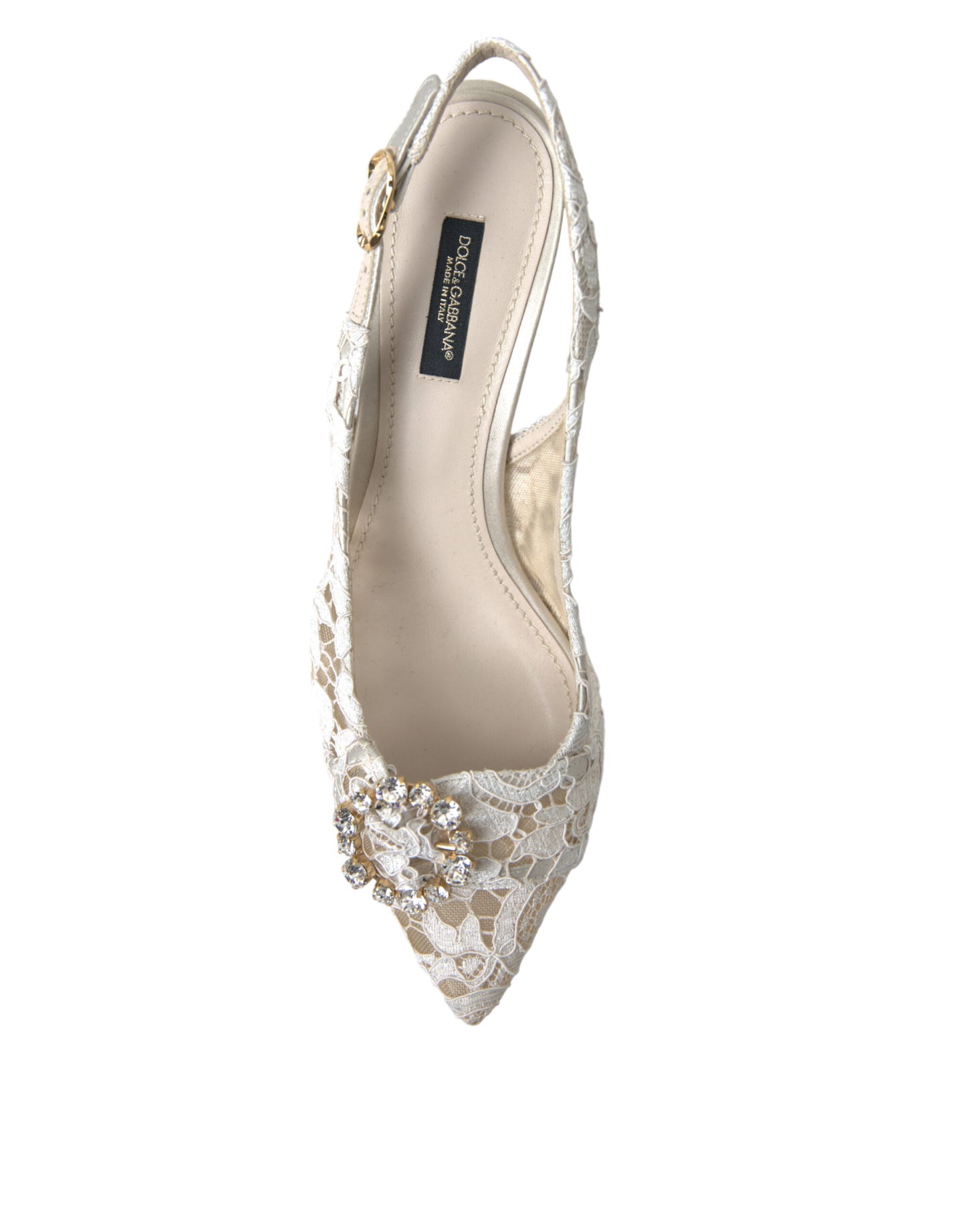 Dolce & Gabbana White Taormina Lace Crystal Slingback Shoes