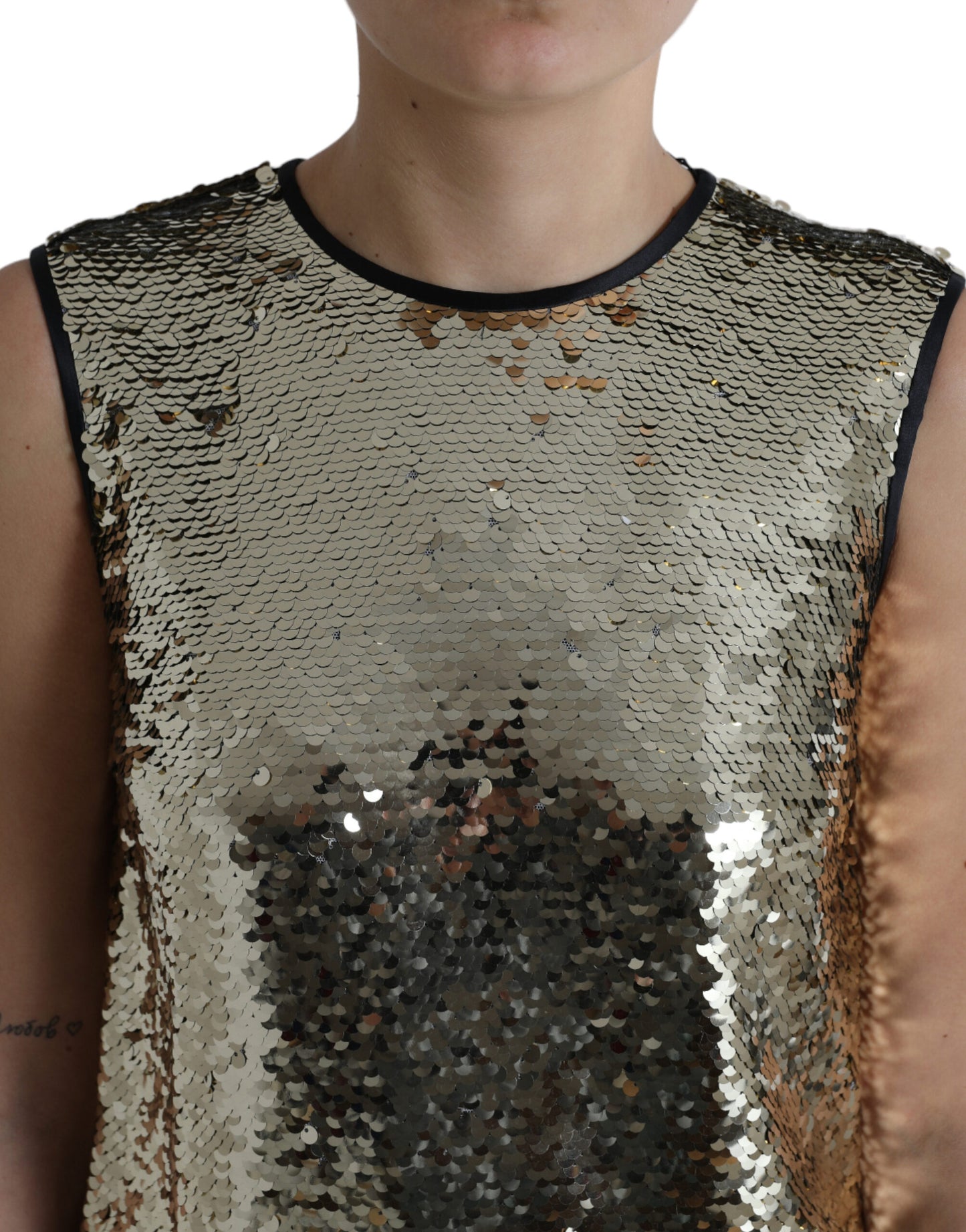 Dolce & Gabbana Silver Sequined Nylon Sheath Sleeveless Mini Dress