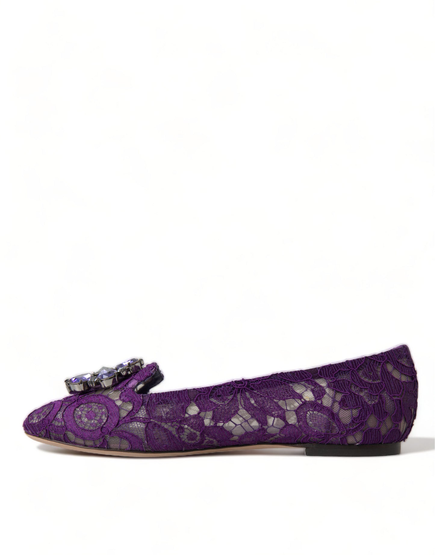 Dolce & Gabbana Purple Vally Taormina Lace Crystals Flats Shoes