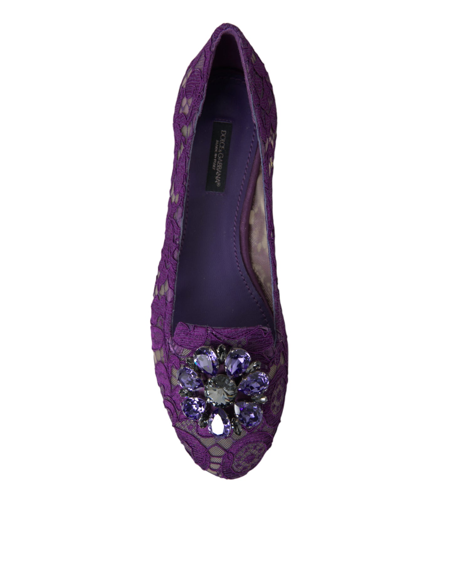 Dolce & Gabbana Purple Vally Taormina Lace Crystals Flats Shoes