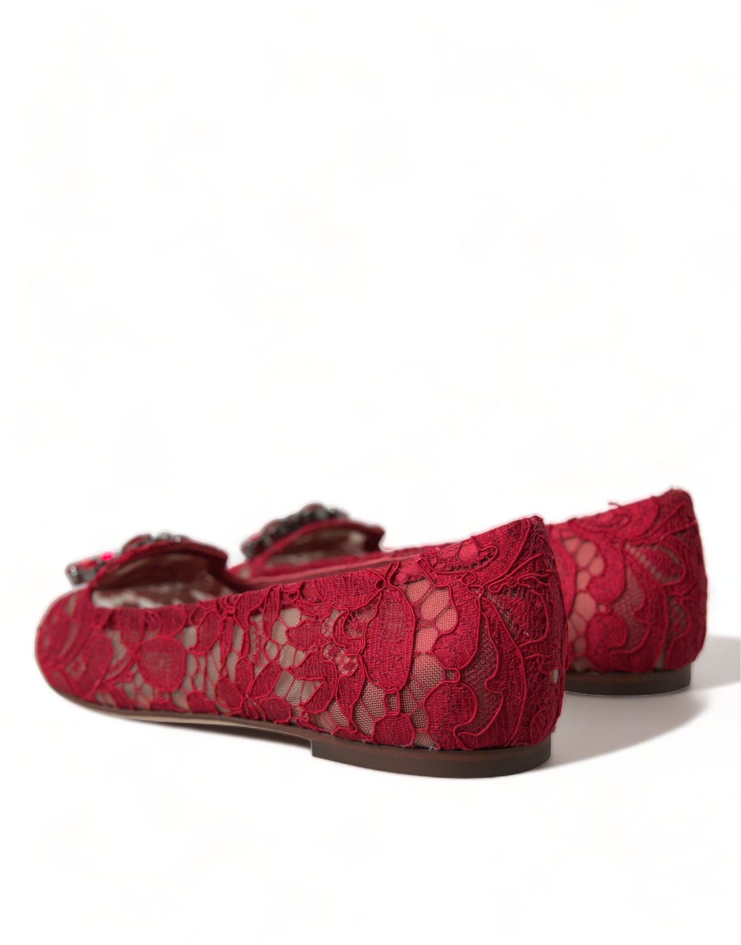 Dolce & Gabbana Red Vally Taormina Lace Crystals Flats Shoes