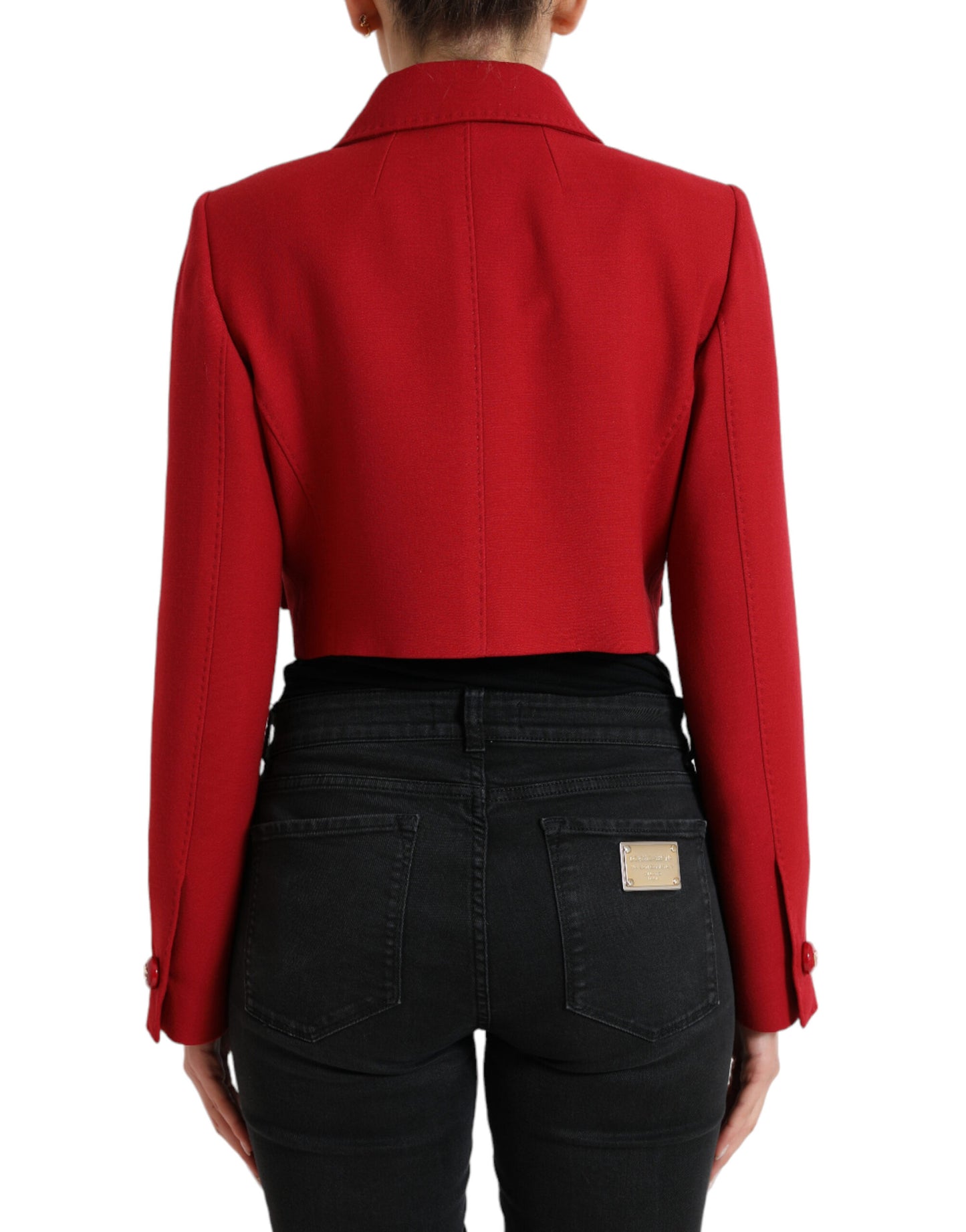 Dolce & Gabbana Red Wool Cropped Short Button Coat Jacket