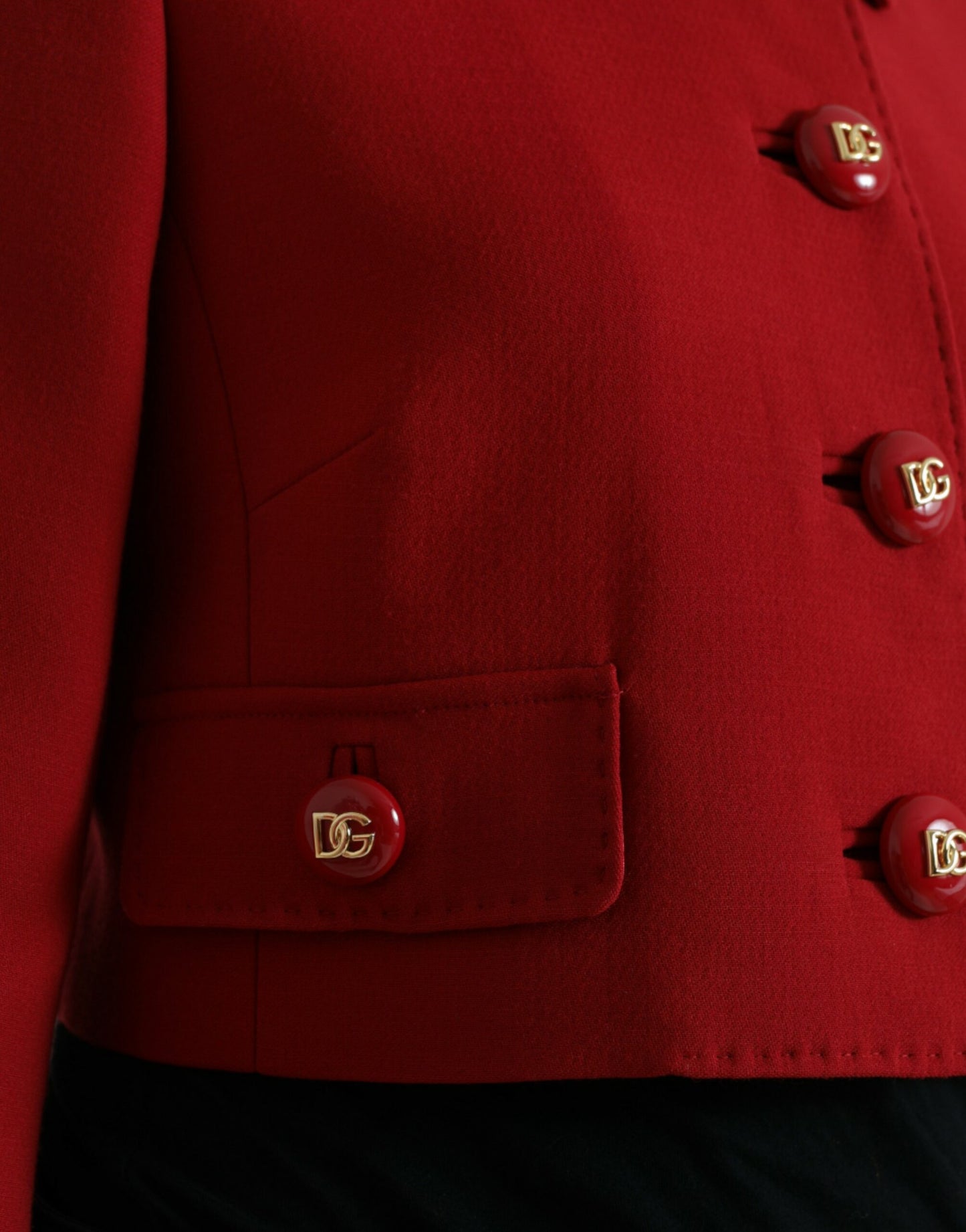 Dolce & Gabbana Red Wool Cropped Short Button Coat Jacket