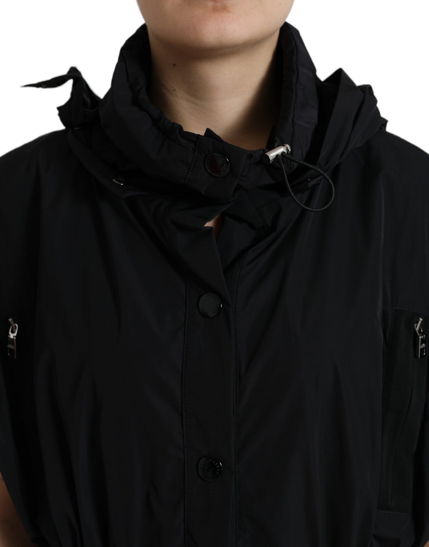 Dolce & Gabbana Black Nylon Short Sleeves Peplum Coat Jacket