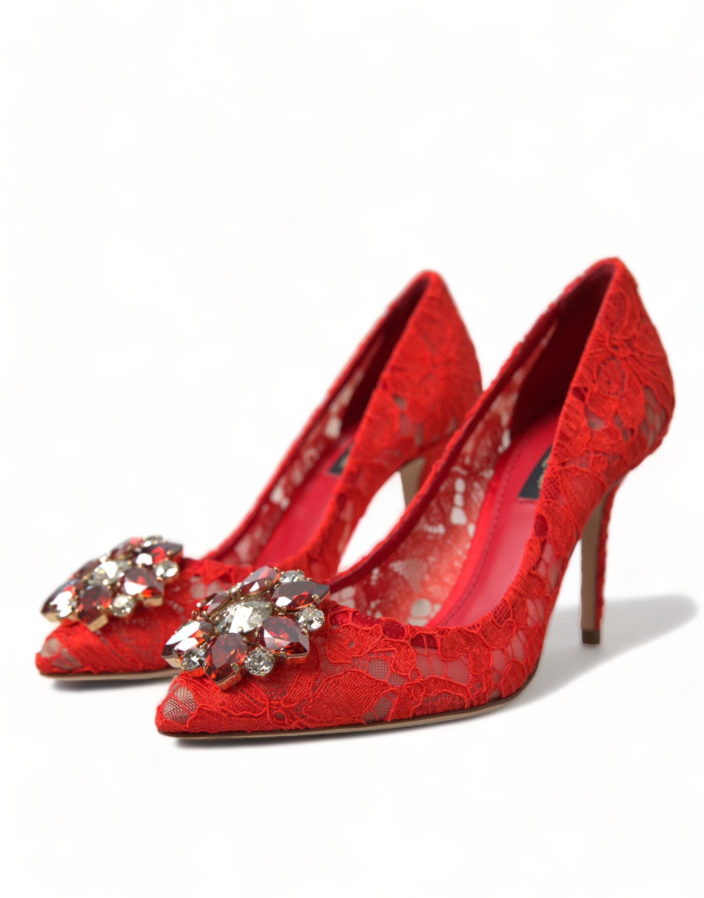 Dolce & Gabbana Red Taormina Lace Crystal Heels Pumps Shoes