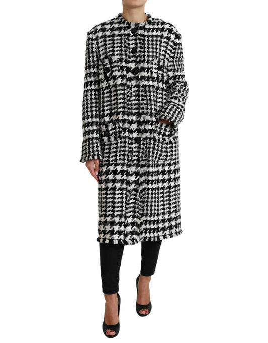 Dolce & Gabbana Black White Houndstooth Trench Coat Jacket