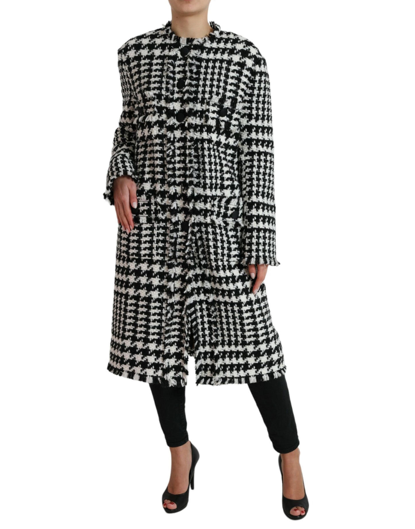 Dolce & Gabbana Black White Houndstooth Trench Coat Jacket