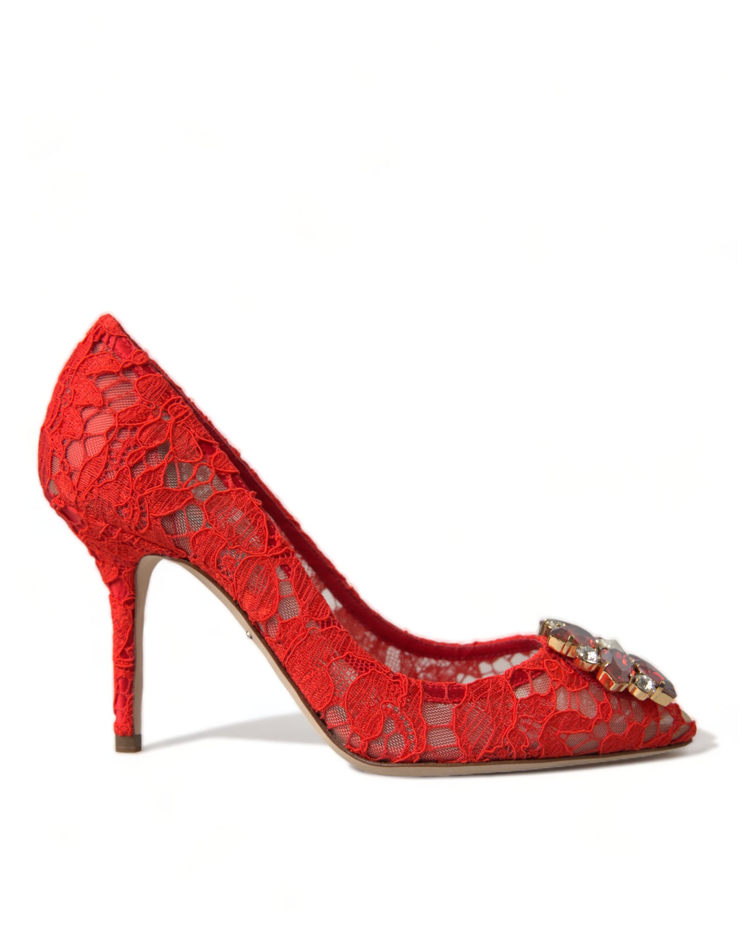 Dolce & Gabbana Red Taormina Lace Crystal Heels Pumps Shoes