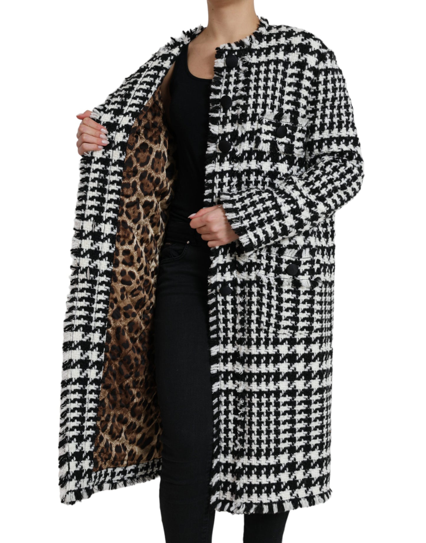 Dolce & Gabbana Black White Houndstooth Trench Coat Jacket