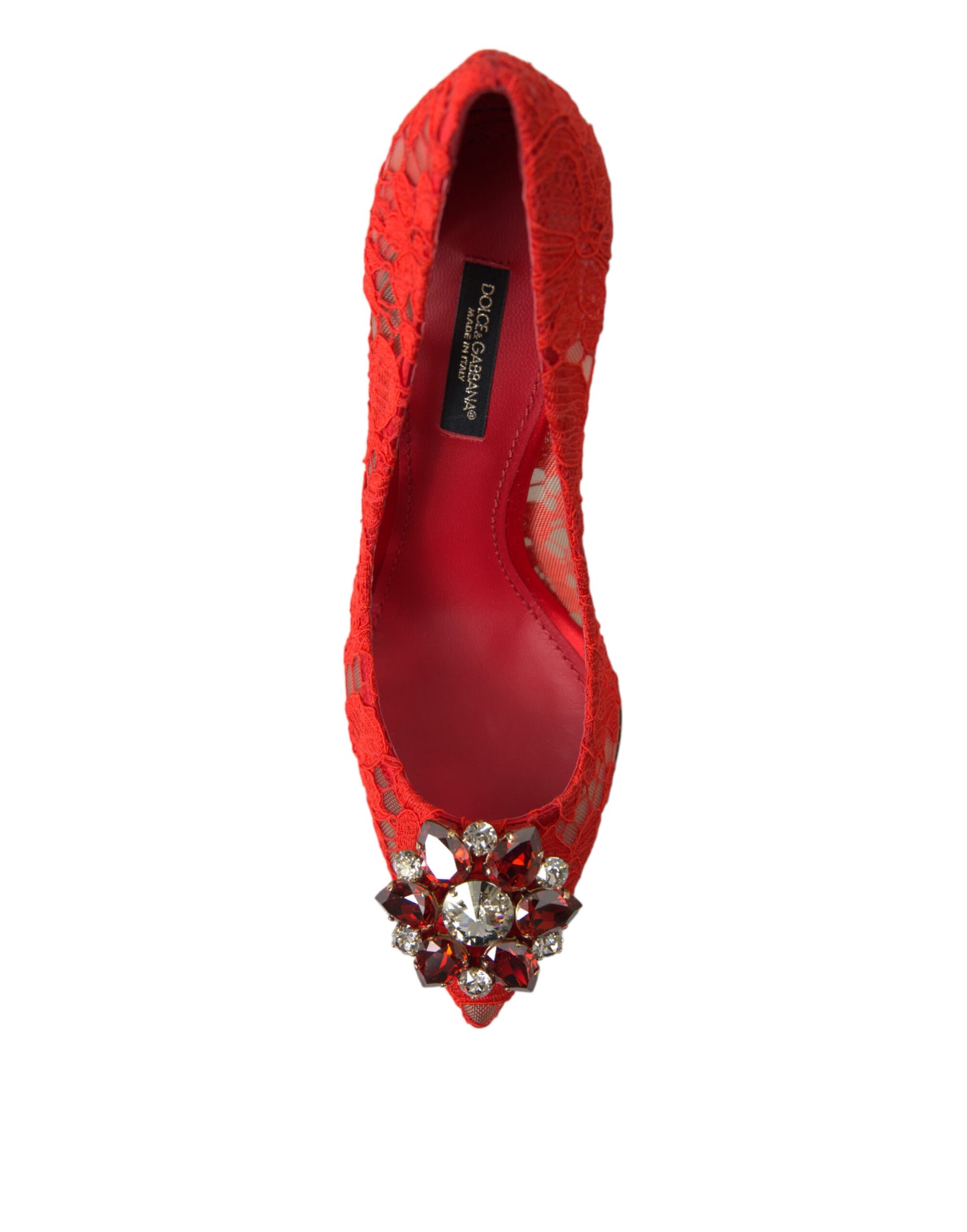 Dolce & Gabbana Red Taormina Lace Crystal Heels Pumps Shoes