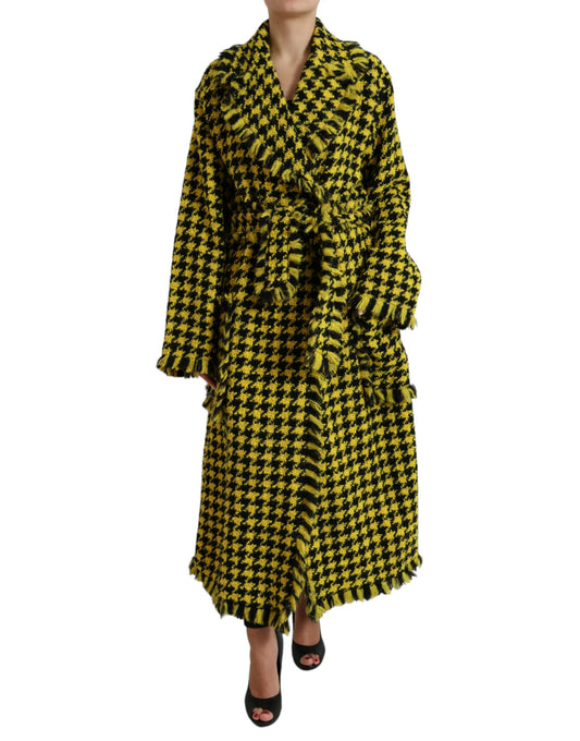 Dolce & Gabbana Yellow Houndstooth Long Sleeve Coat Jacket