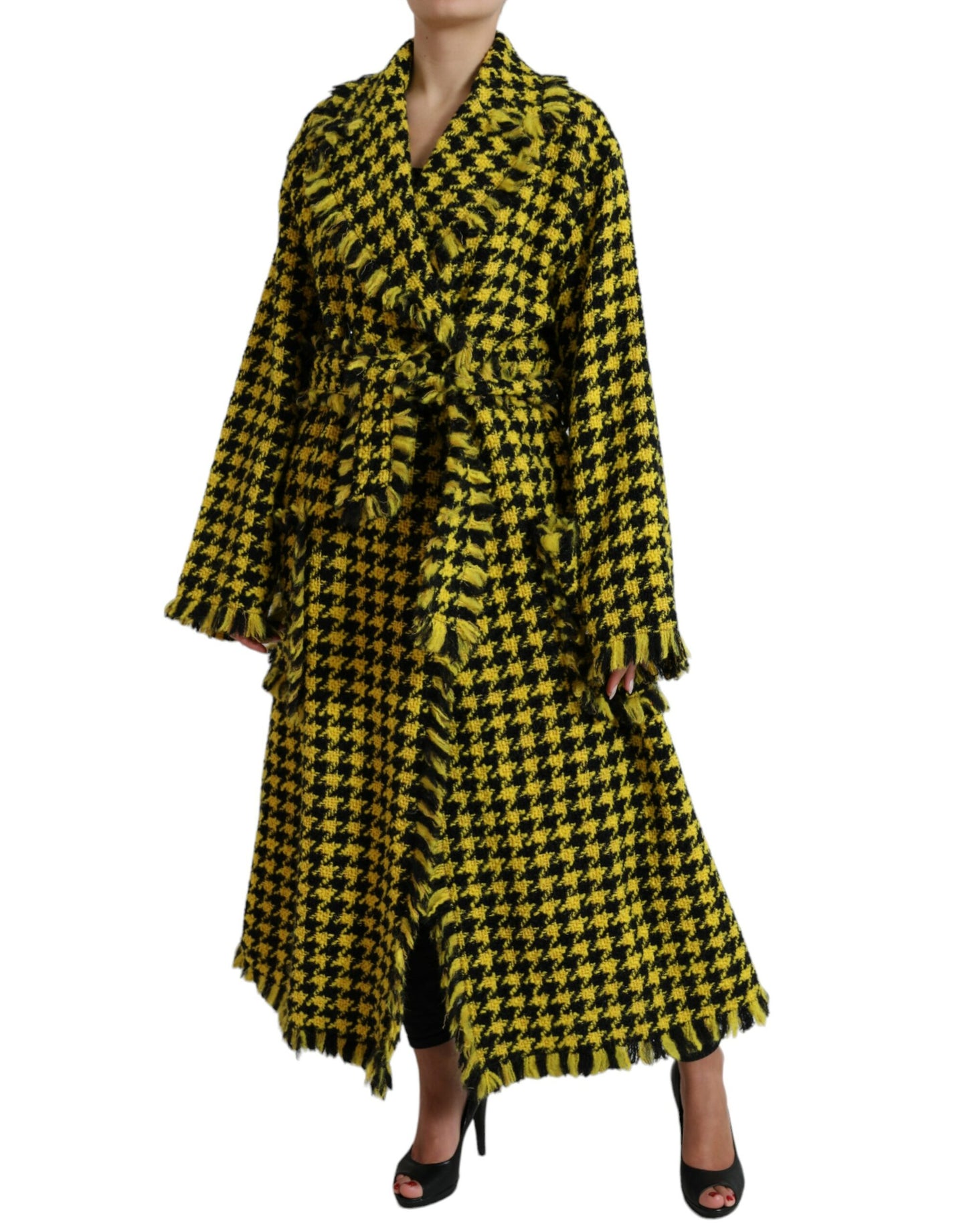 Dolce & Gabbana Yellow Houndstooth Long Sleeve Coat Jacket