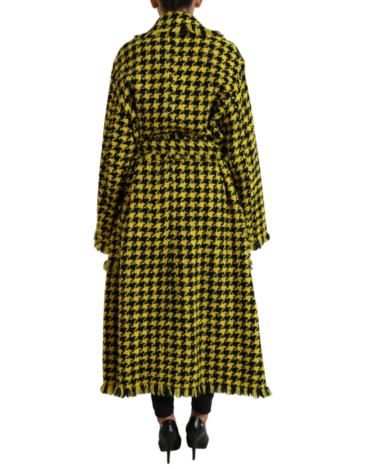 Dolce & Gabbana Yellow Houndstooth Long Sleeve Coat Jacket