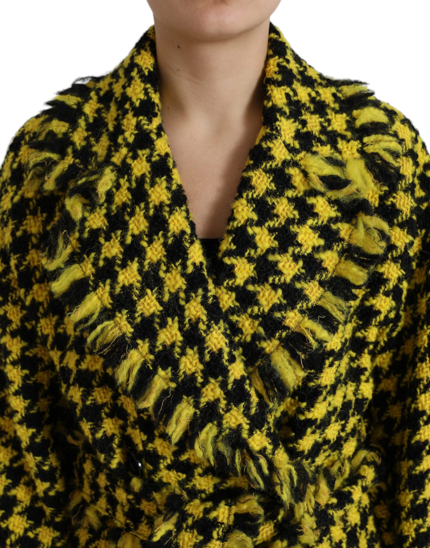 Dolce & Gabbana Yellow Houndstooth Long Sleeve Coat Jacket